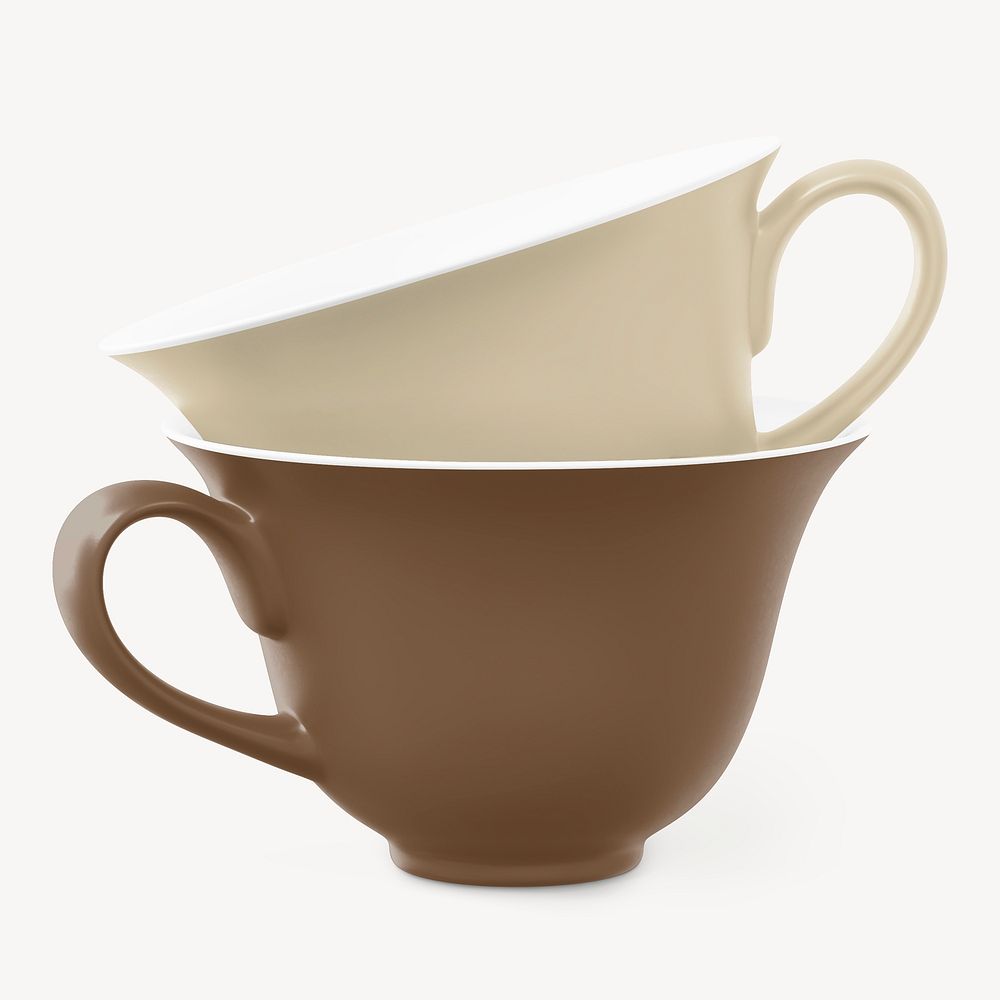 Tea cups mockup, brown product design psd