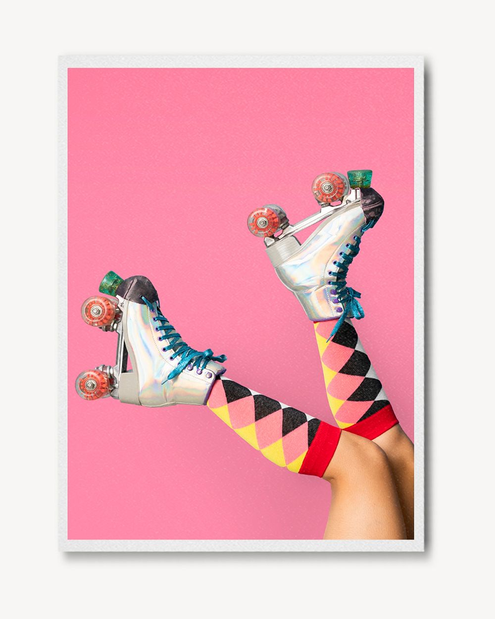 Poster mockup, realistic paper, roller skates photo psd