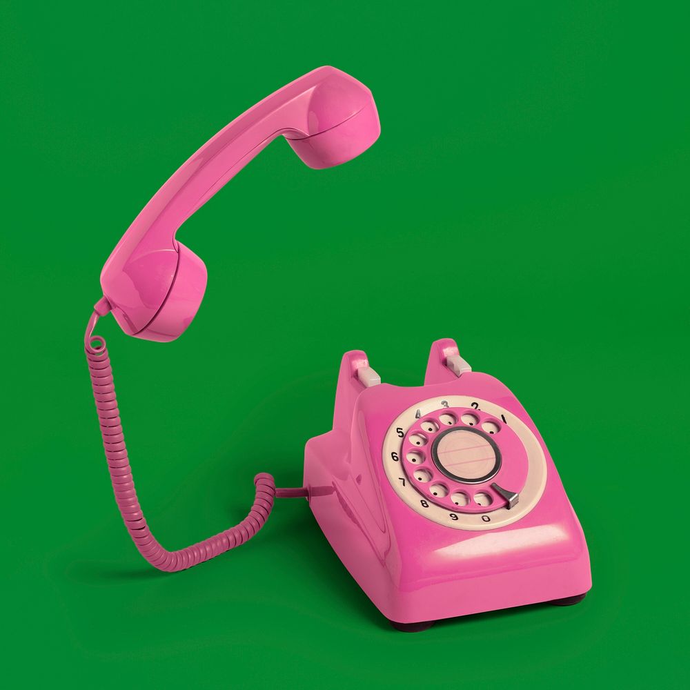 Retro rotary phone, pink device psd