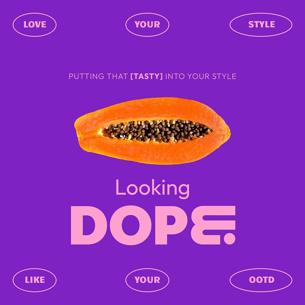 Funky papaya Instagram post template, purple design vector