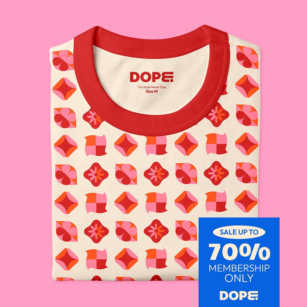 Fashion, sale Instagram post template, pink retro t-shirt photo vector