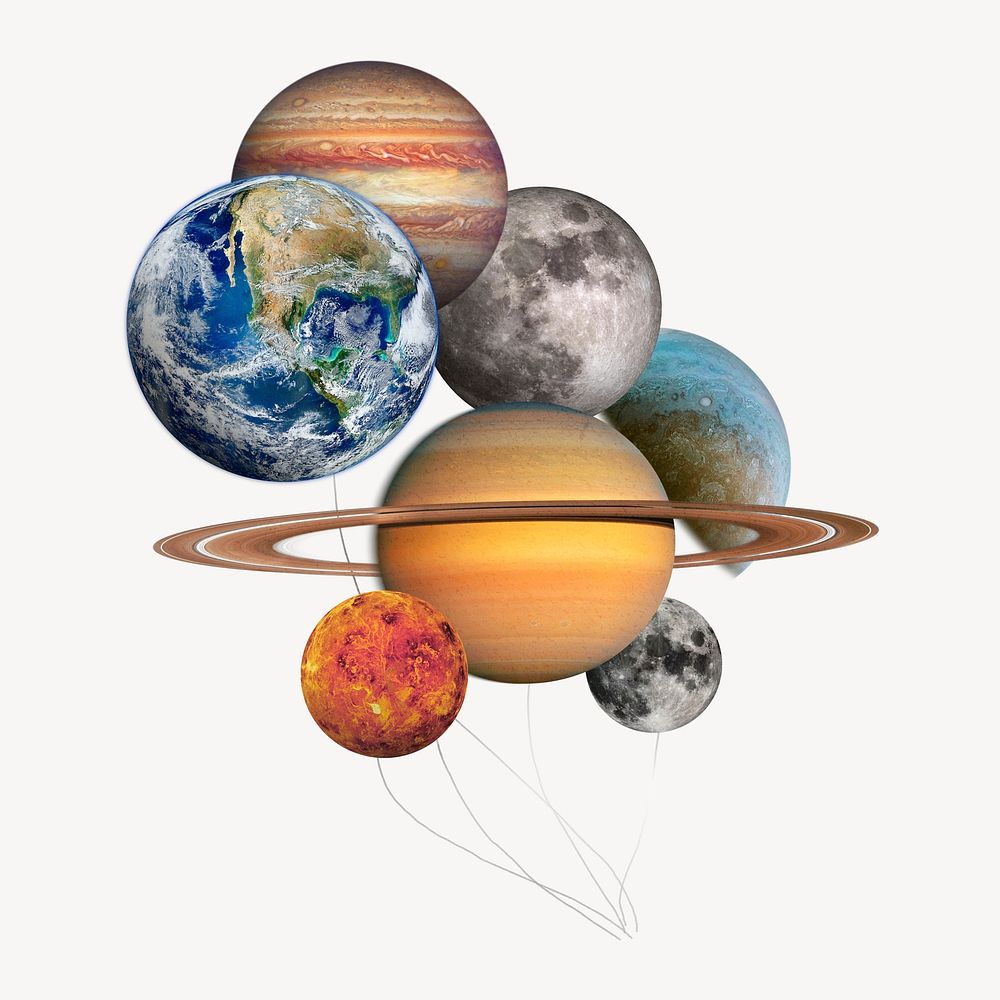 Solar system collage element, remixed media psd 