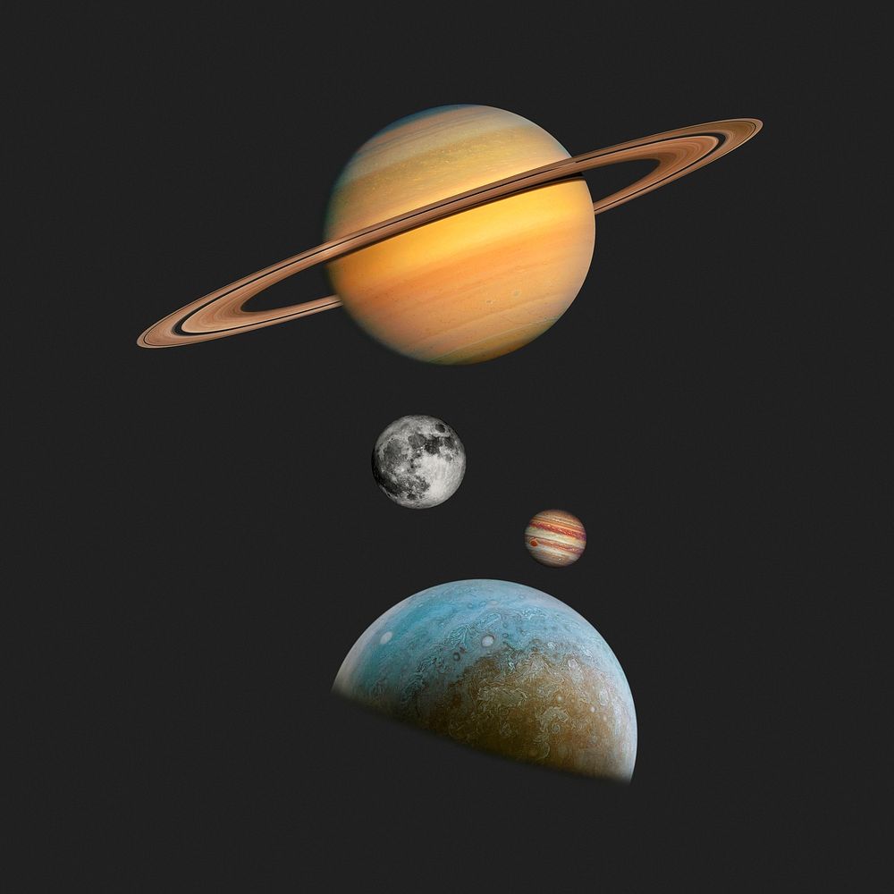 Space planets collage element, solar system psd