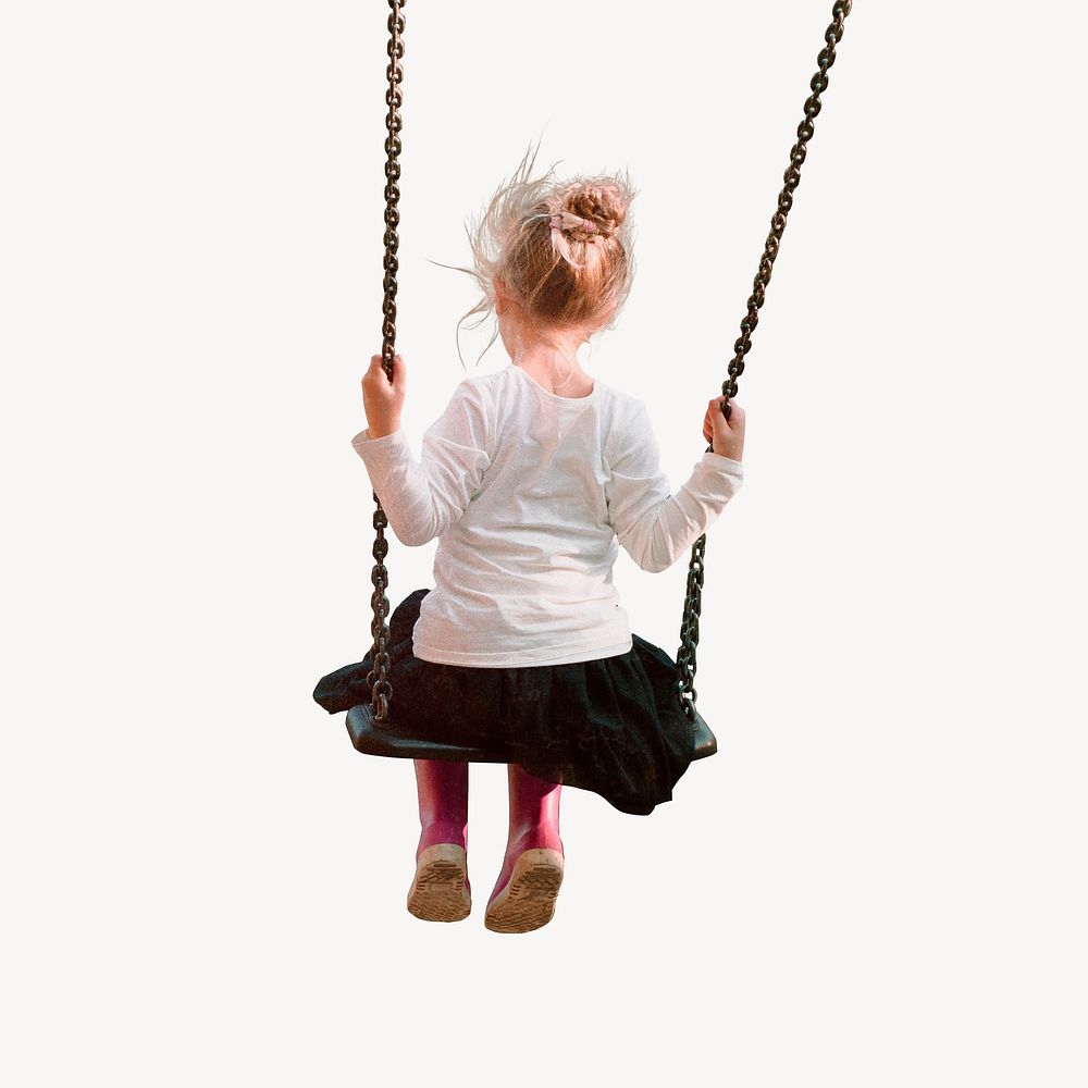 Kid on swing collage element, blond girl psd