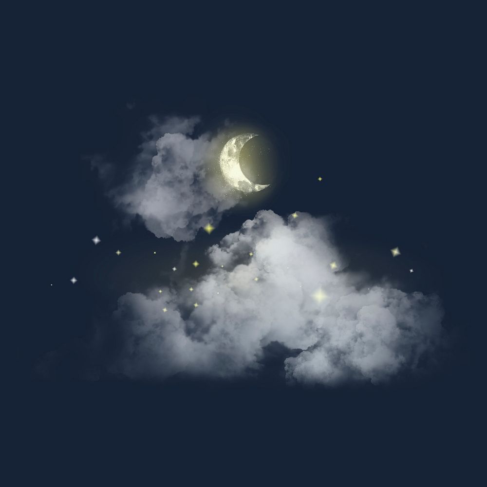Sparkling moon collage element, aesthetic design psd
