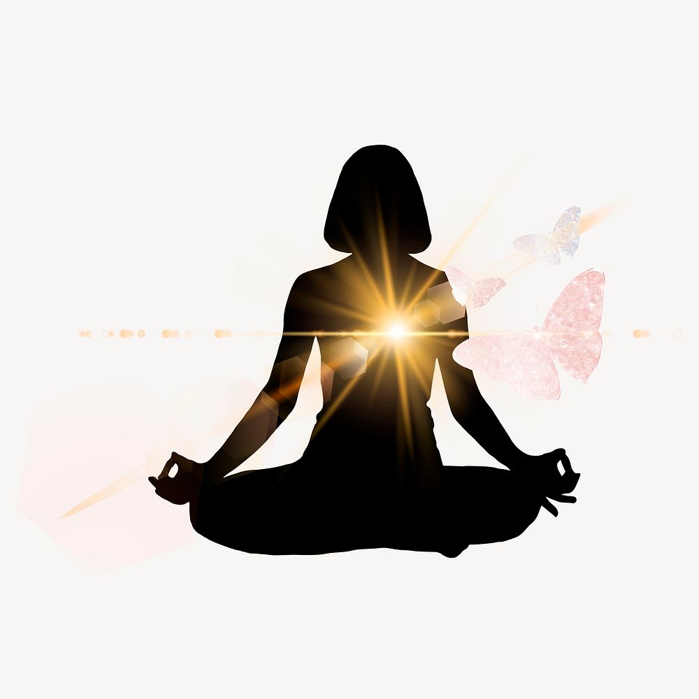 Meditation collage element, aesthetic silhouette design psd