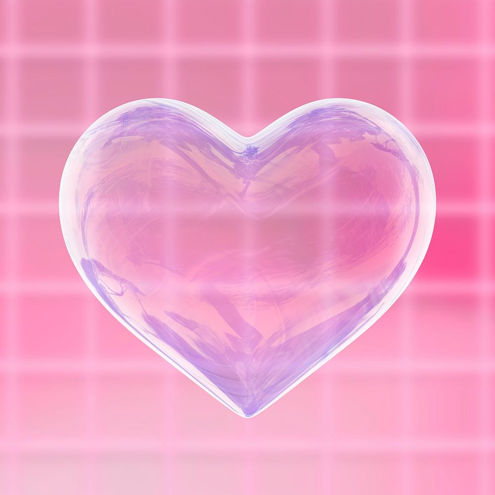 3D rendering heart, Valentine's collage element psd