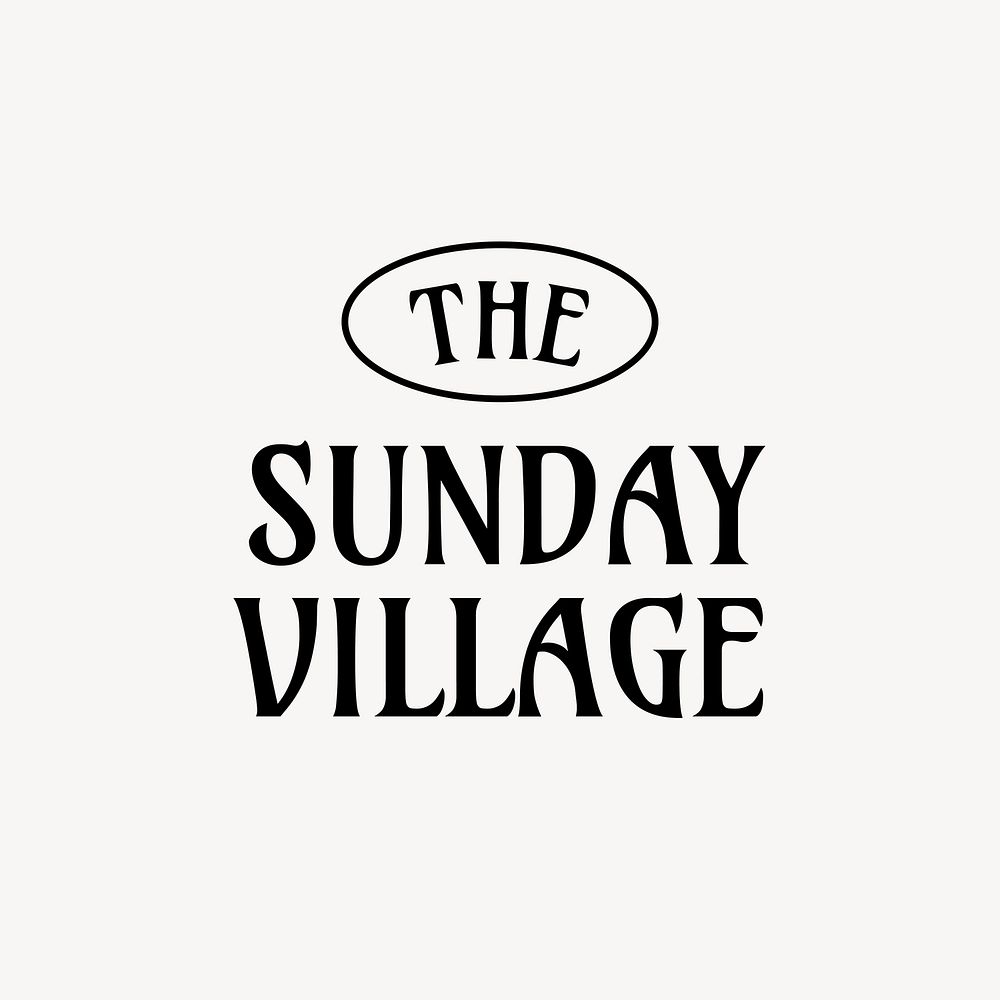 Black retro logo template, Sunday village text vector