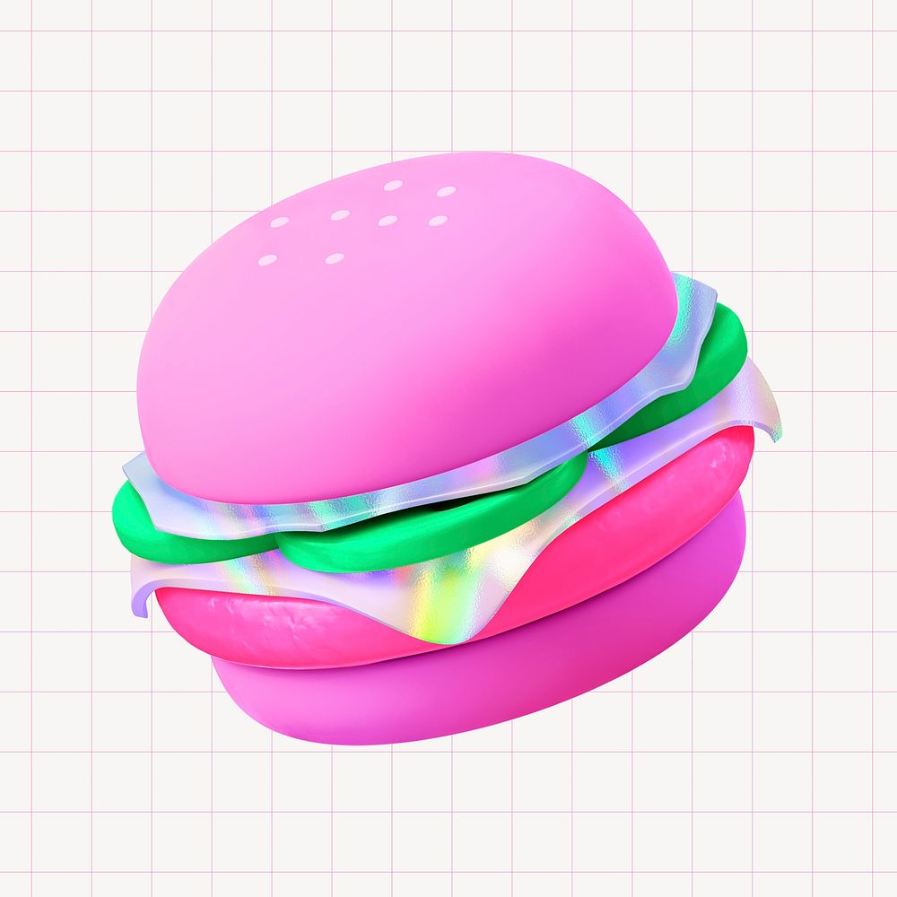 Pink hamburger collage element, 3D rendering psd