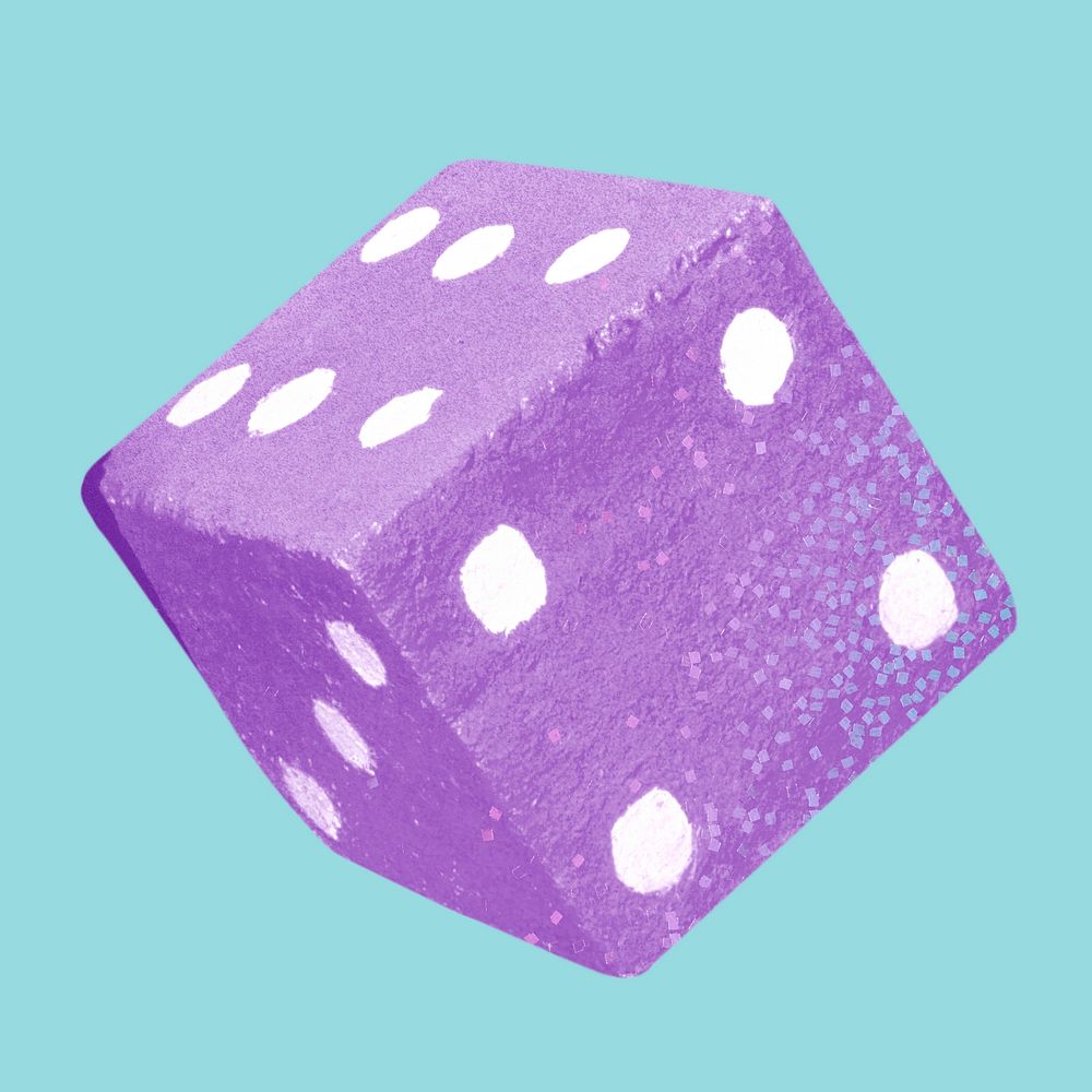Purple dice cube collage element psd