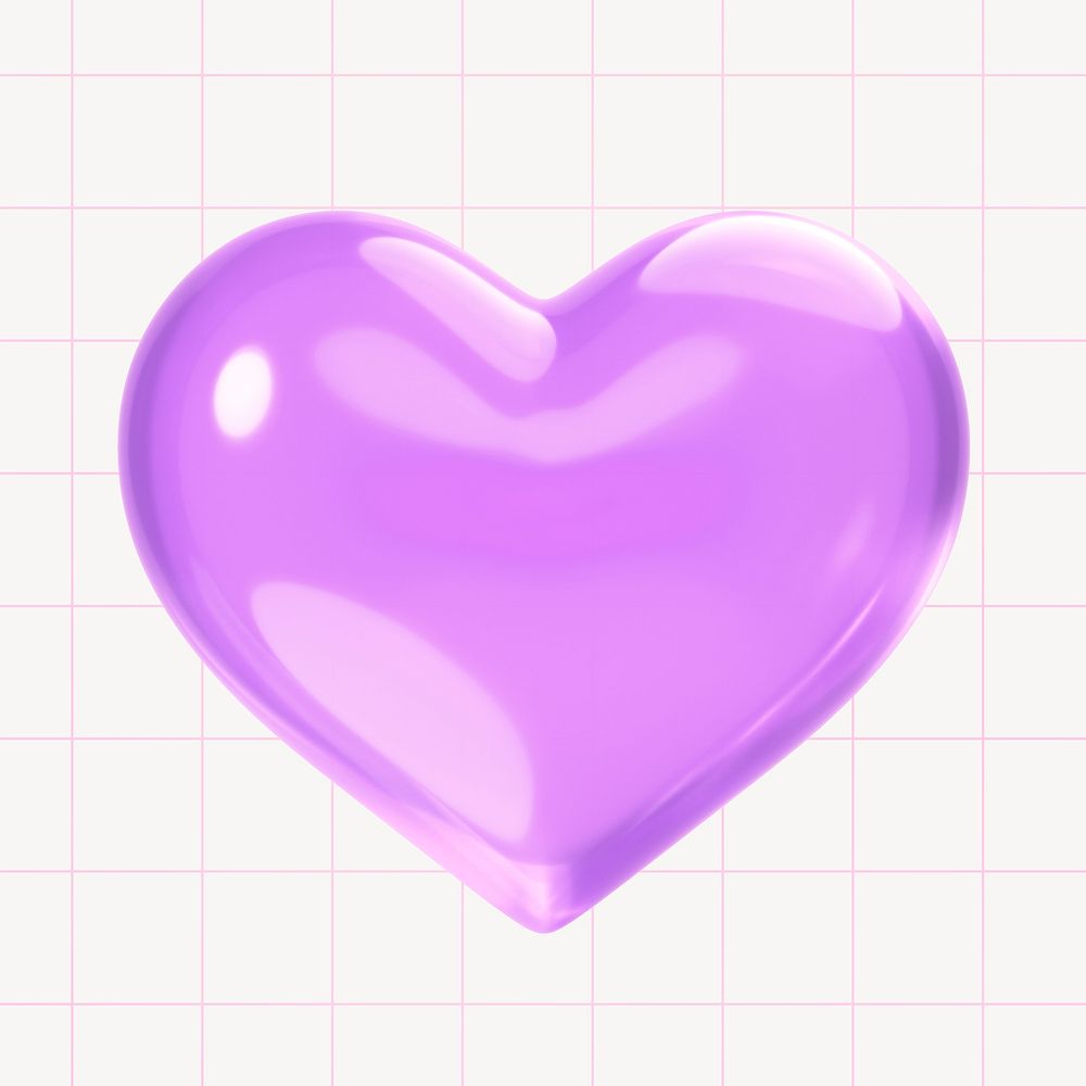Purple heart collage element, 3D rendering psd