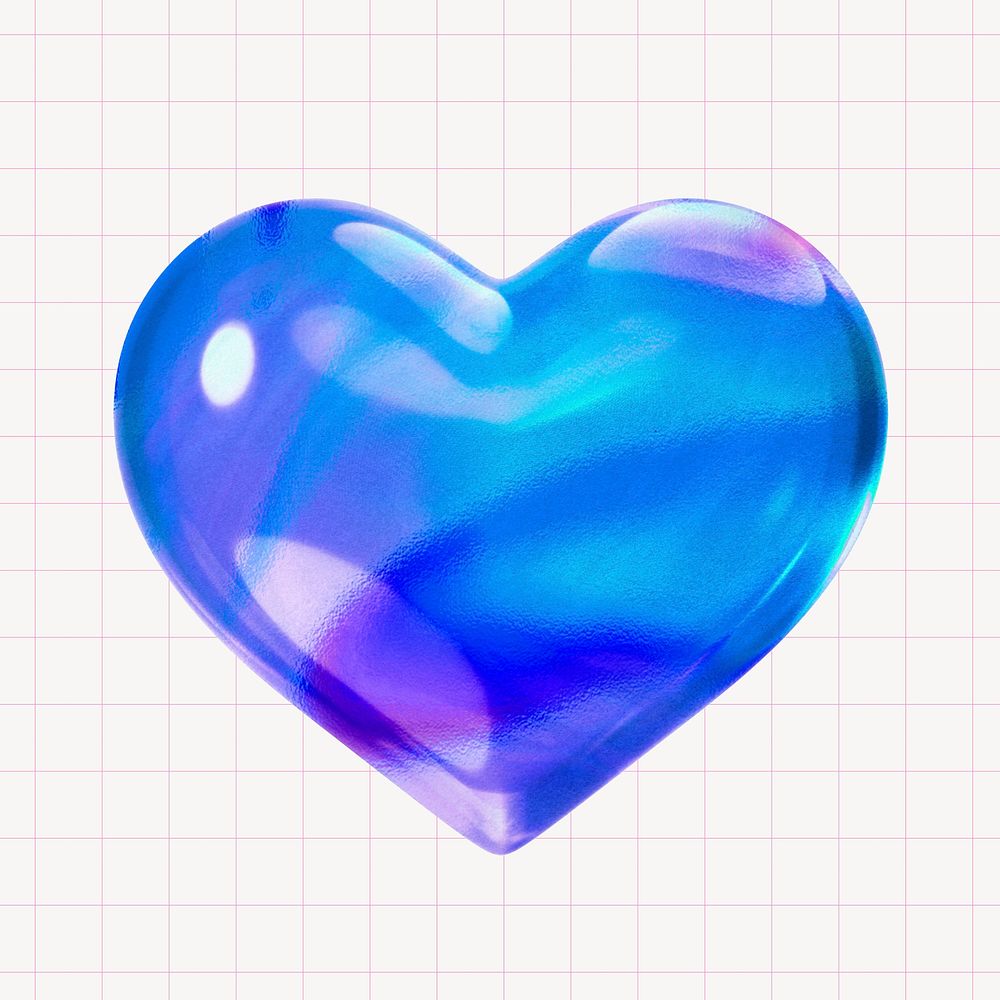 Blue heart collage element, 3D rendering psd