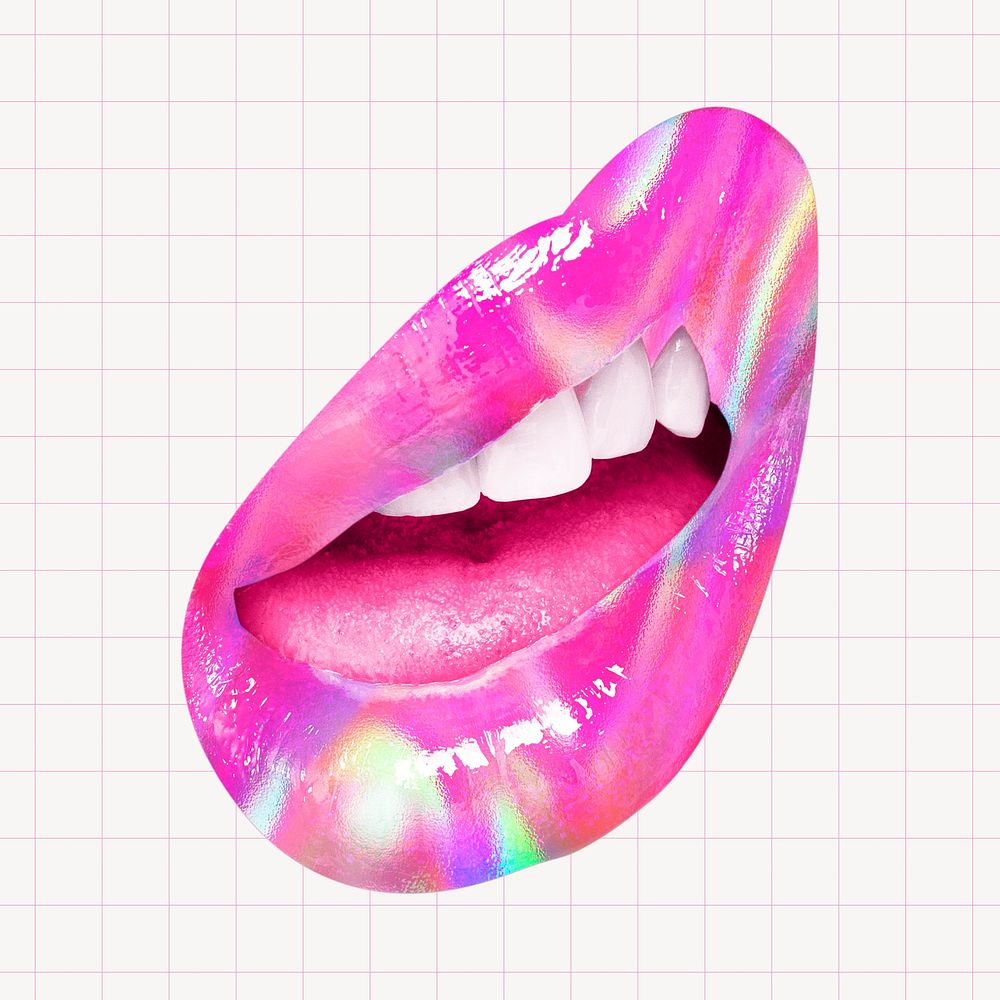 Pink lips collage element, funky design psd