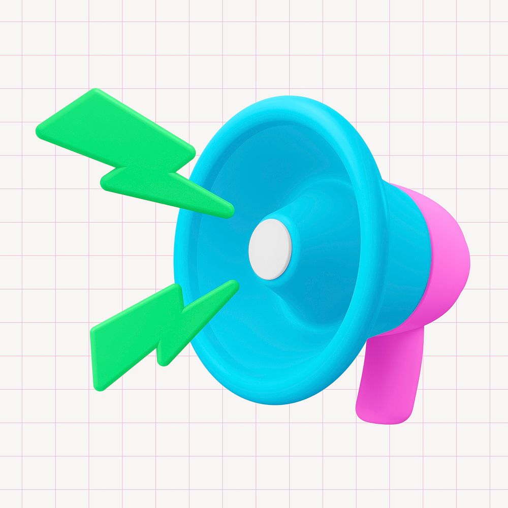 Cute megaphone collage element, 3D rendering psd