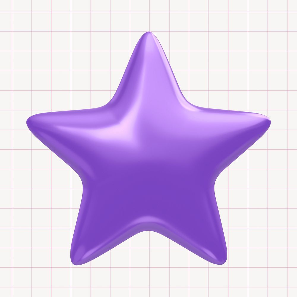 Purple star collage element, 3D rendering psd
