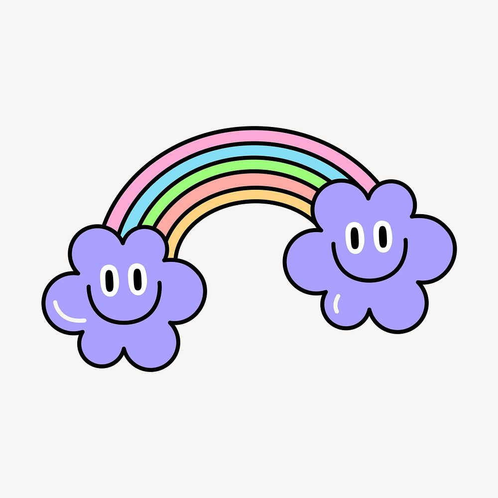 Rainbow icon with smiling flowers vector