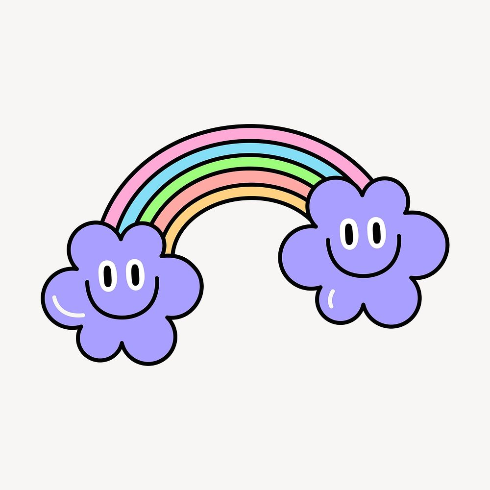 Rainbow icon with smiling flowers psd