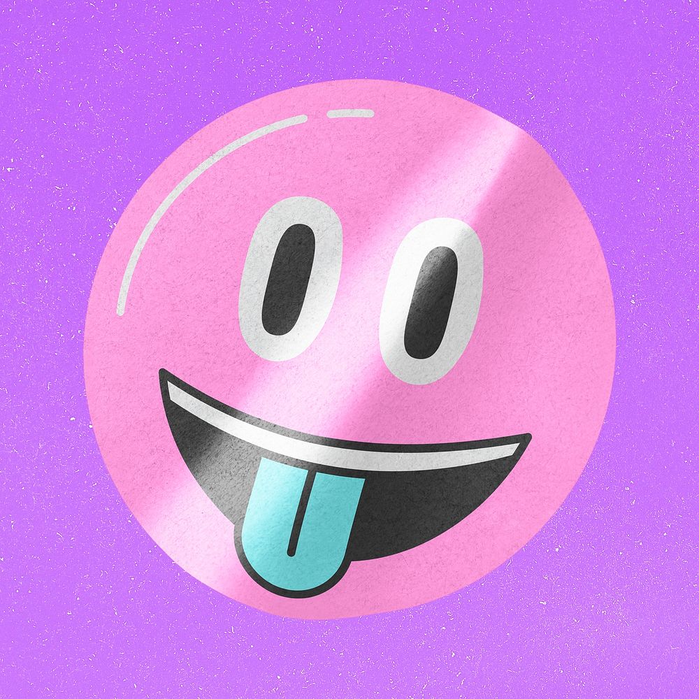 Tongue out emoji collage element, colorful design psd