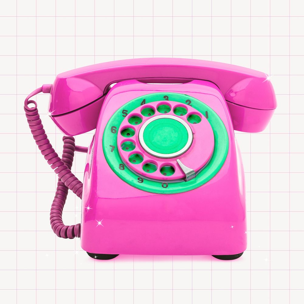 Pink retro telephone collage element psd