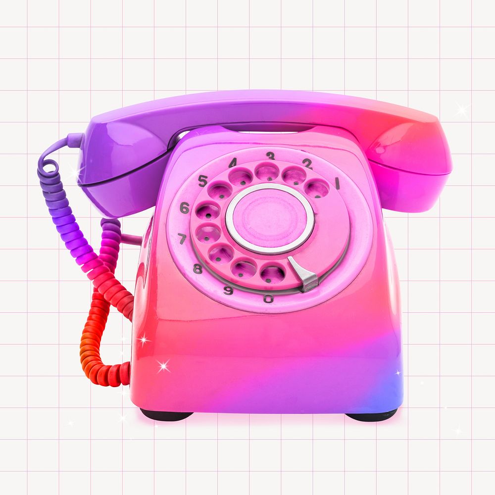 Colorful retro telephone collage element psd