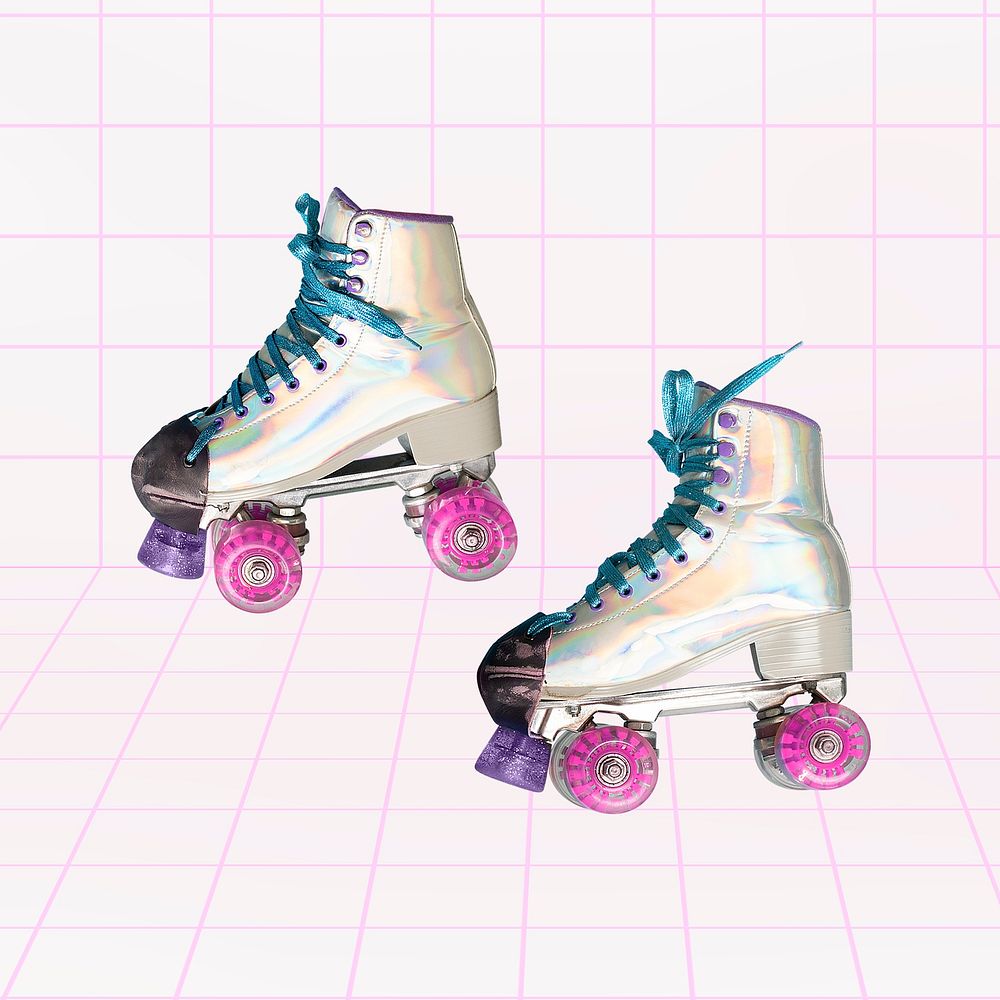 Roller skates collage element, colorful design psd