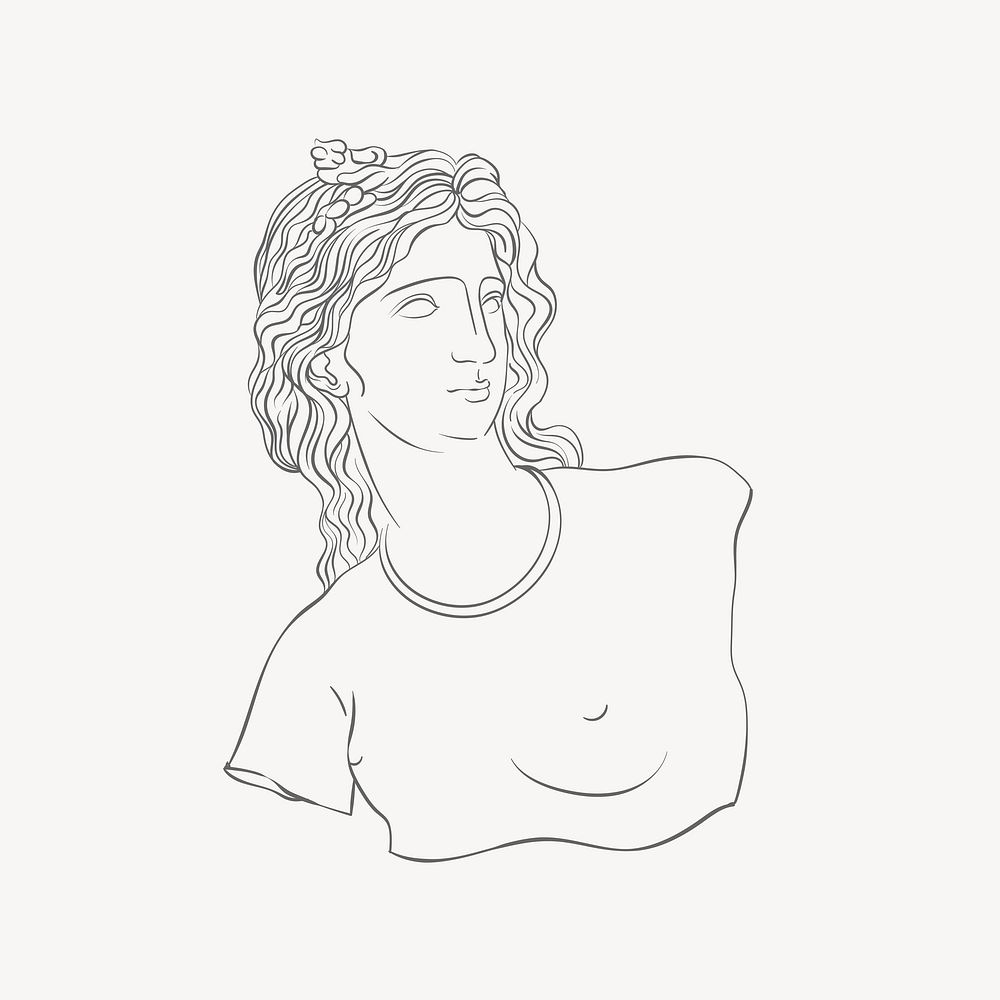 Nude Greek Goddess, line art illustration vector