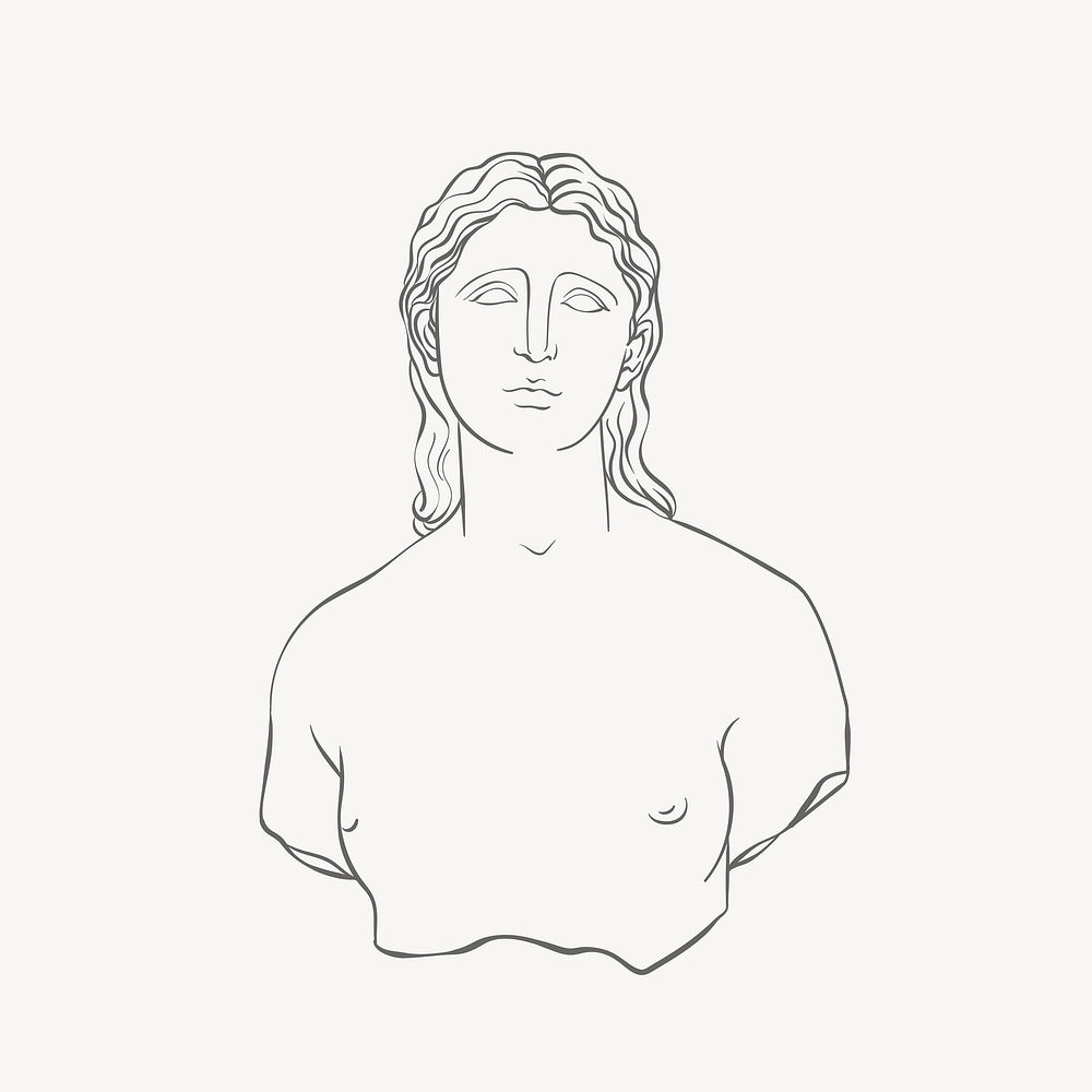 Nude Greek Goddess, line art illustration vector