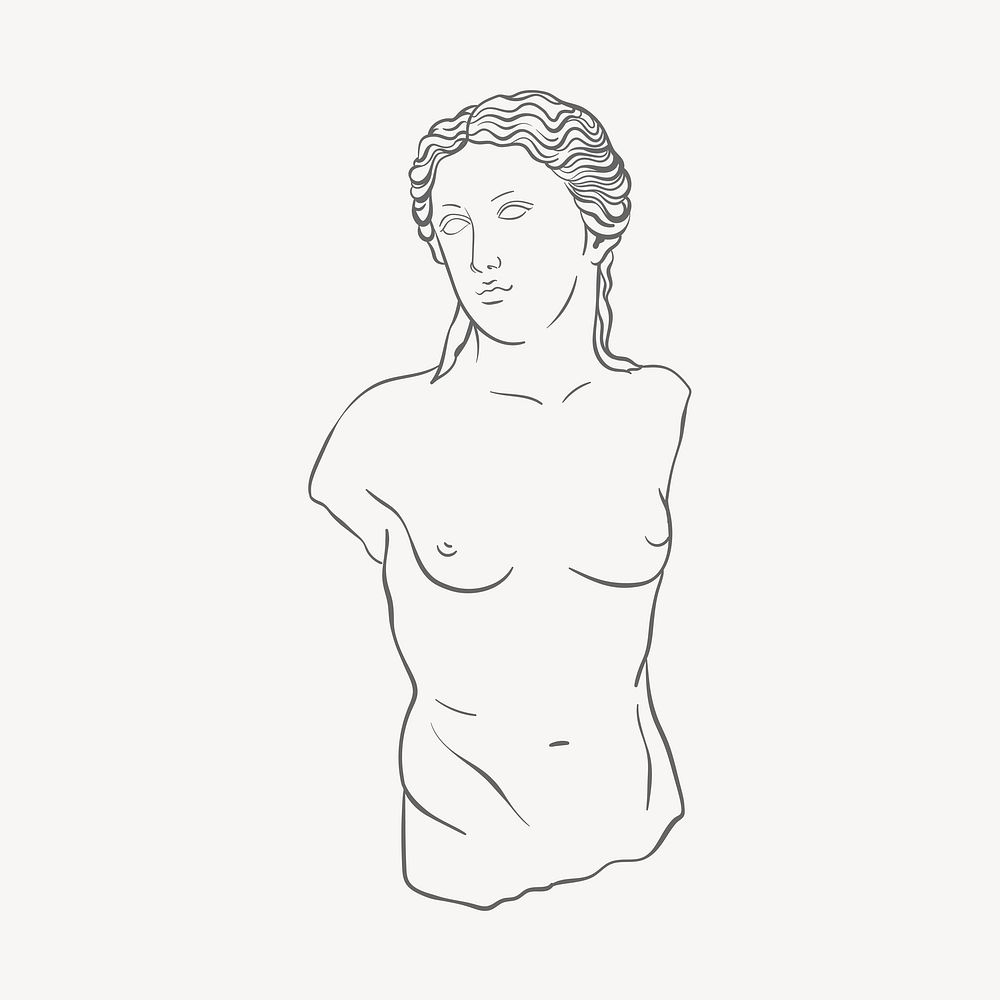 Nude Greek Goddess, line art illustration vector