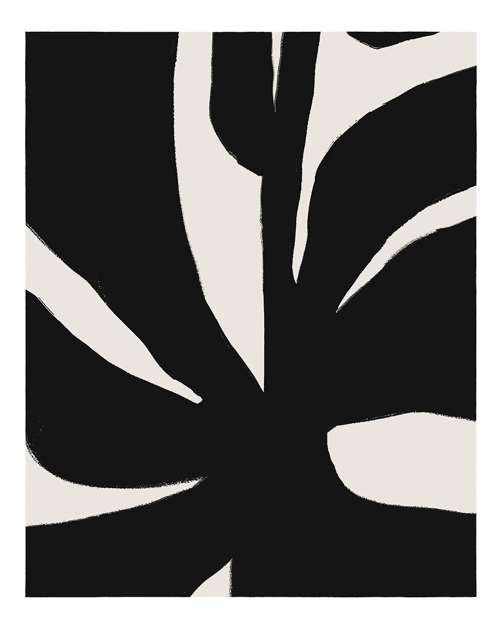Black abstract art print, botanical illustration