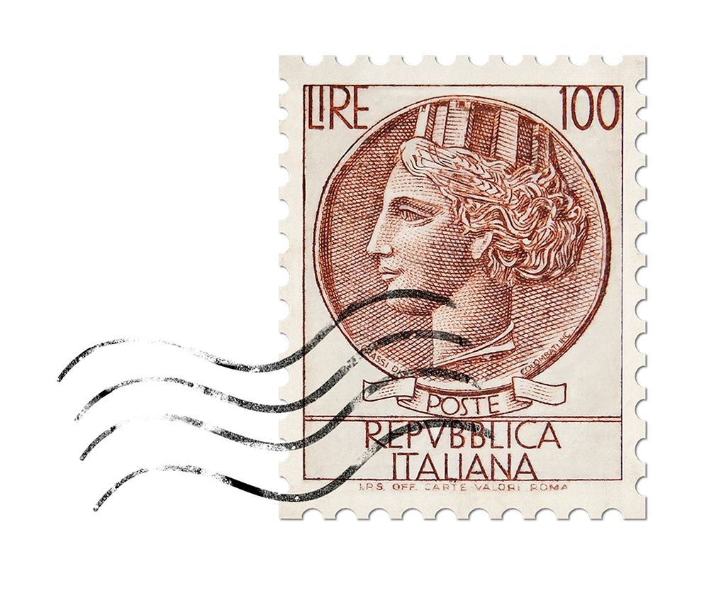 Vintage Italian postage stamp, Syracuse coin design