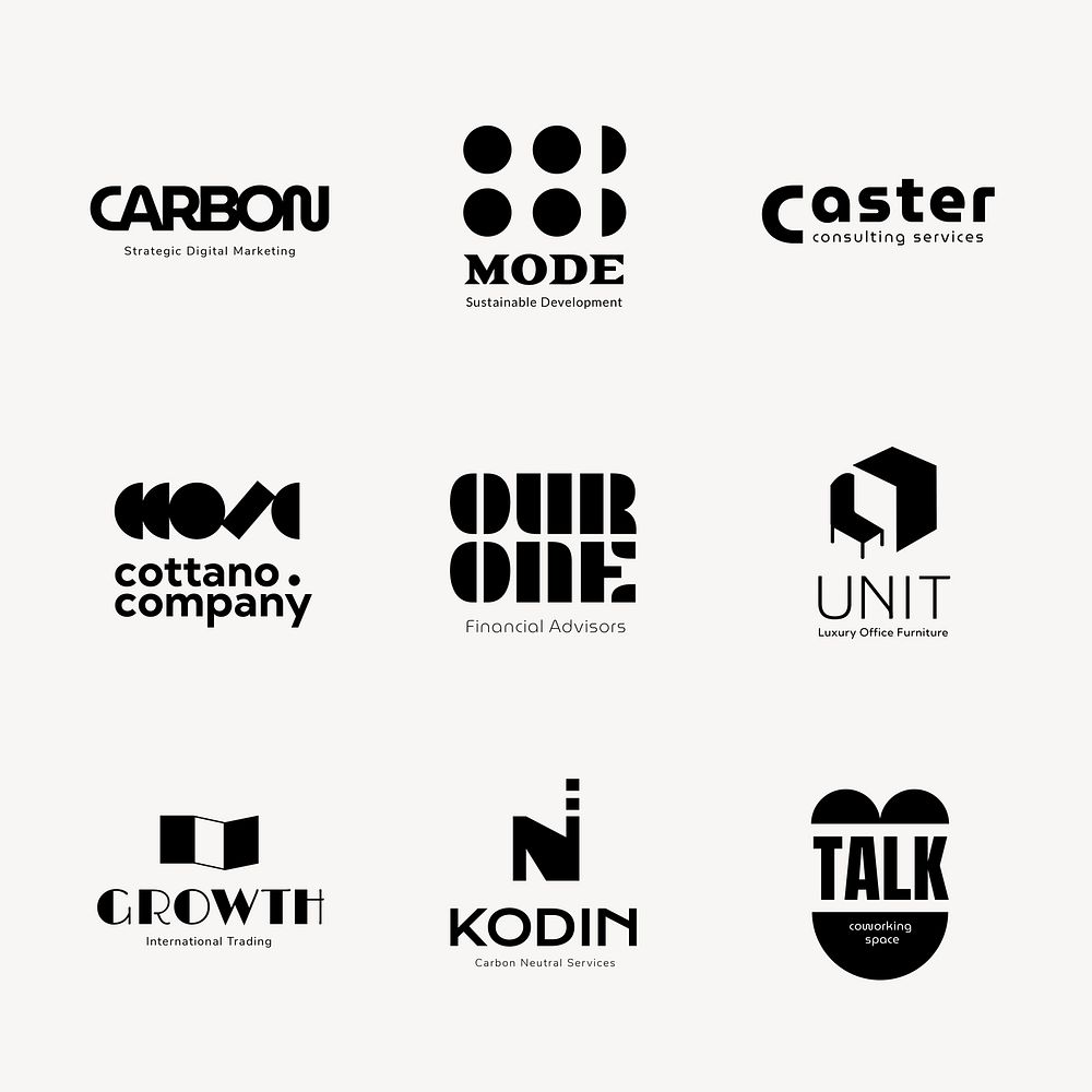 Modern geometric logo template, minimal business, black design set vector