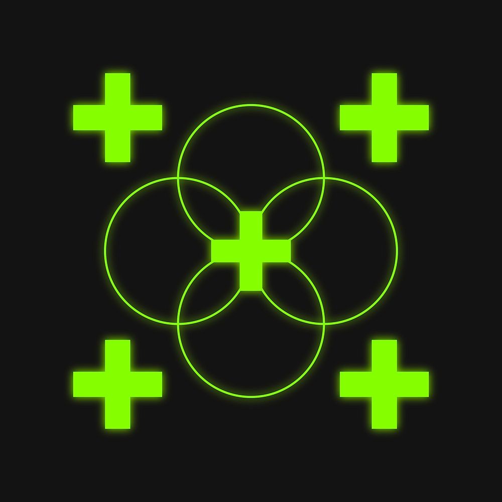 Overlapping circles, green neon shapes vector