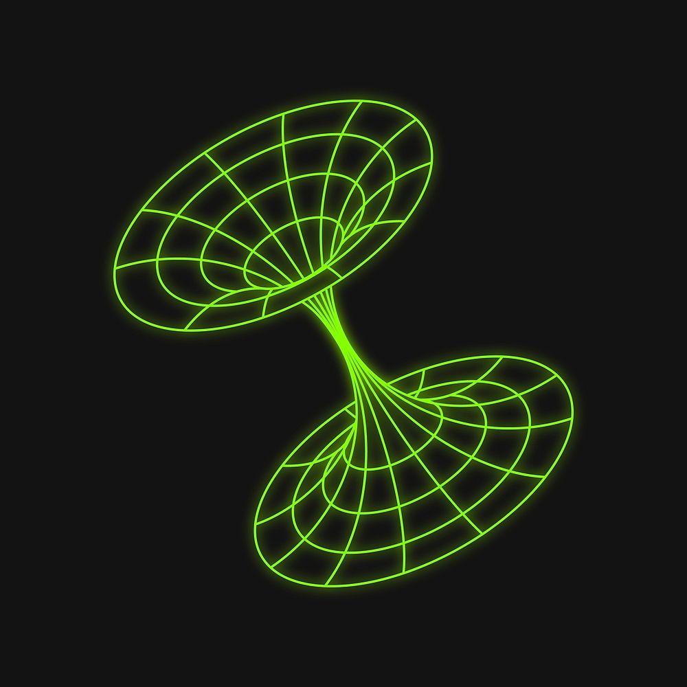 Green neon 3D wireframe shape vector