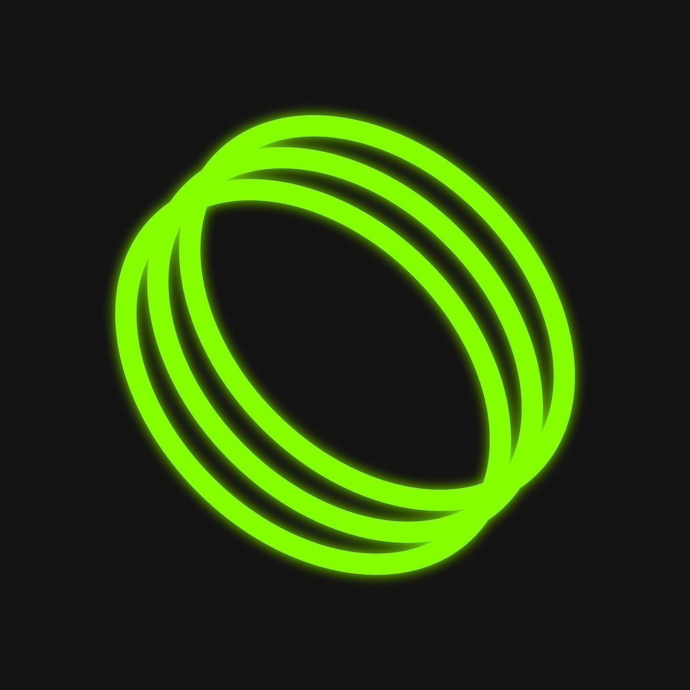 Overlapping circles, green neon graphic psd