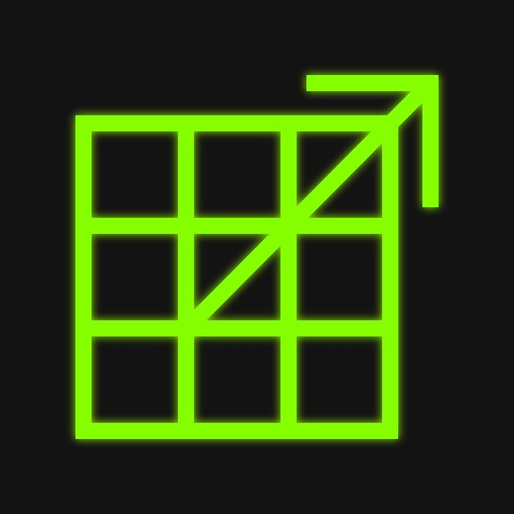 Arrow grid table, green neon graphic vector