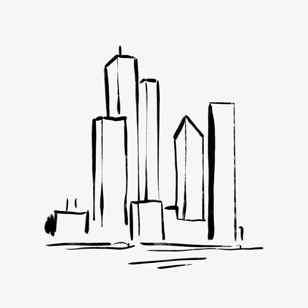 City scape clipart, drawing illustration, black and white design