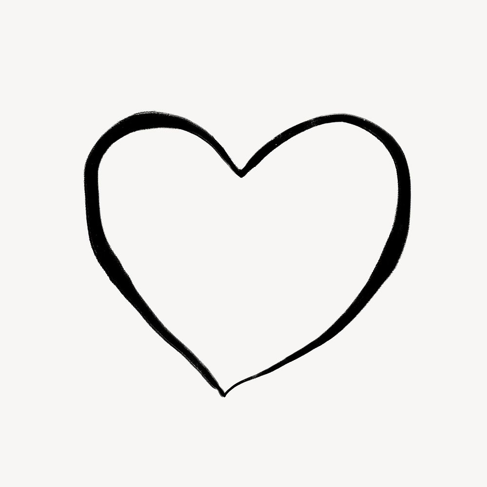 Heart doodle clipart, line art illustration psd