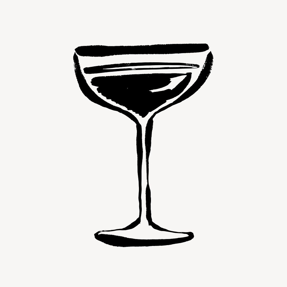 Champagne coupe collage element, beverage doodle illustration vector