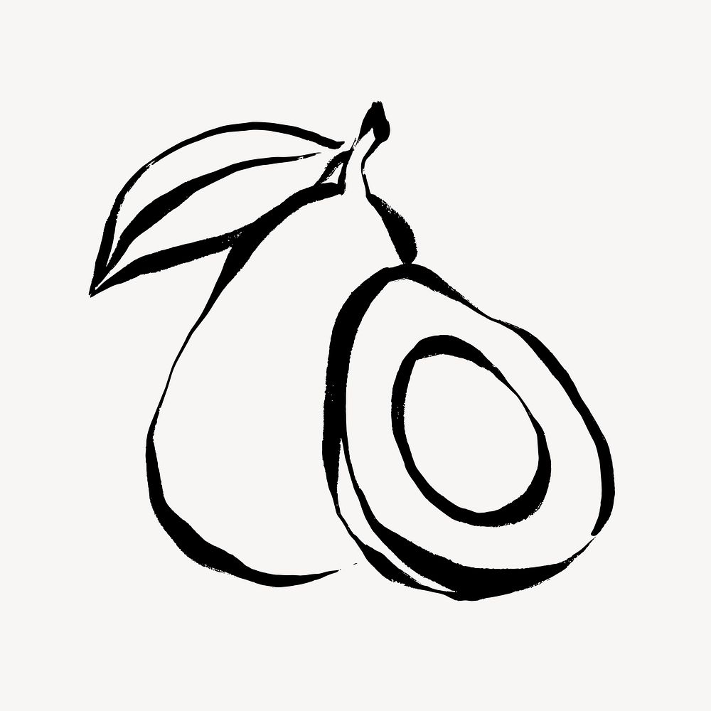 Avocado doodle collage element, line art fruit illustration vector