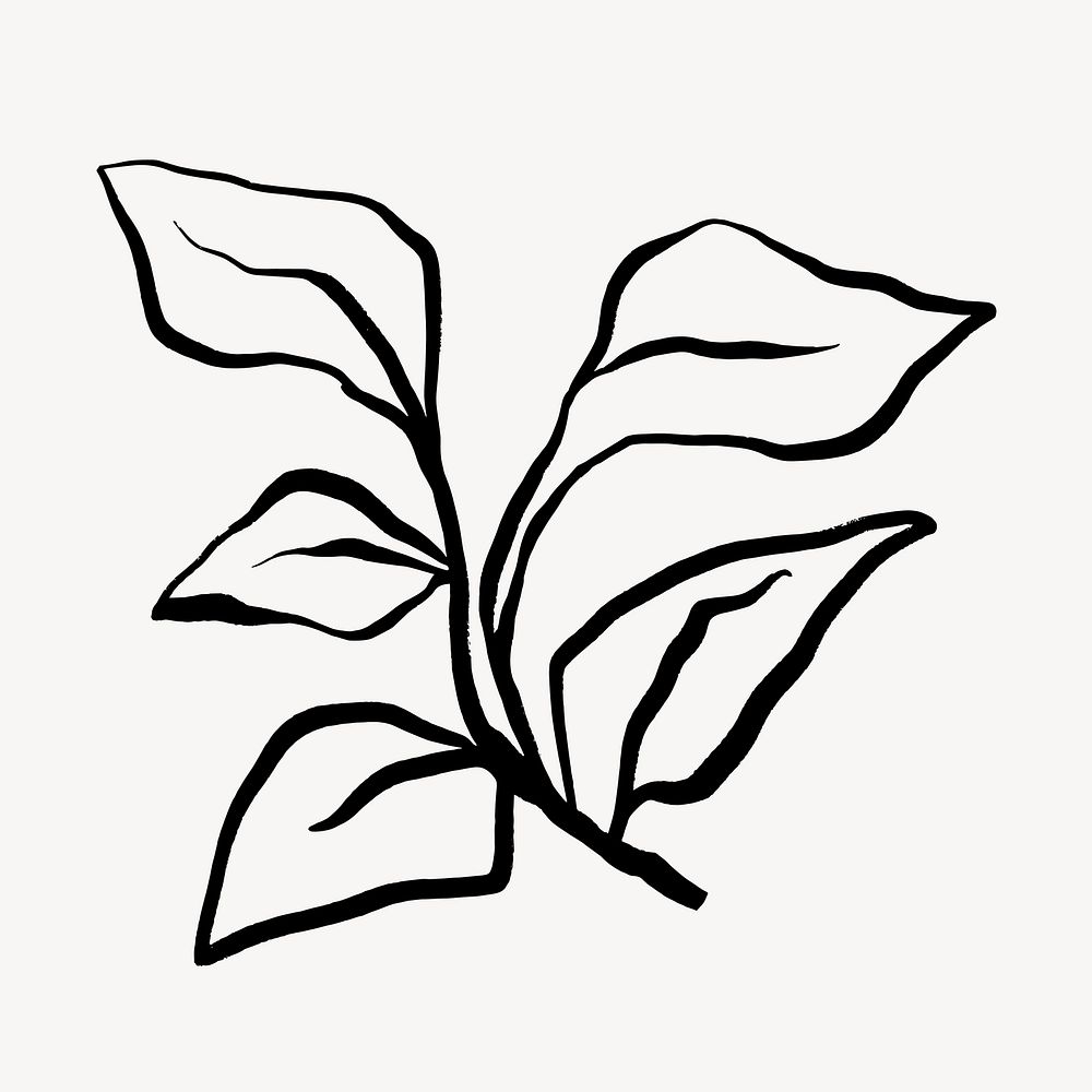 Leaf collage element, ink brush illustration vector