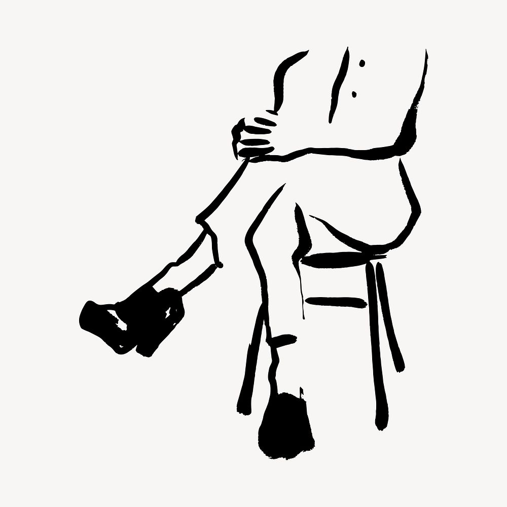 Person sitting collage element, drawing illustration vector