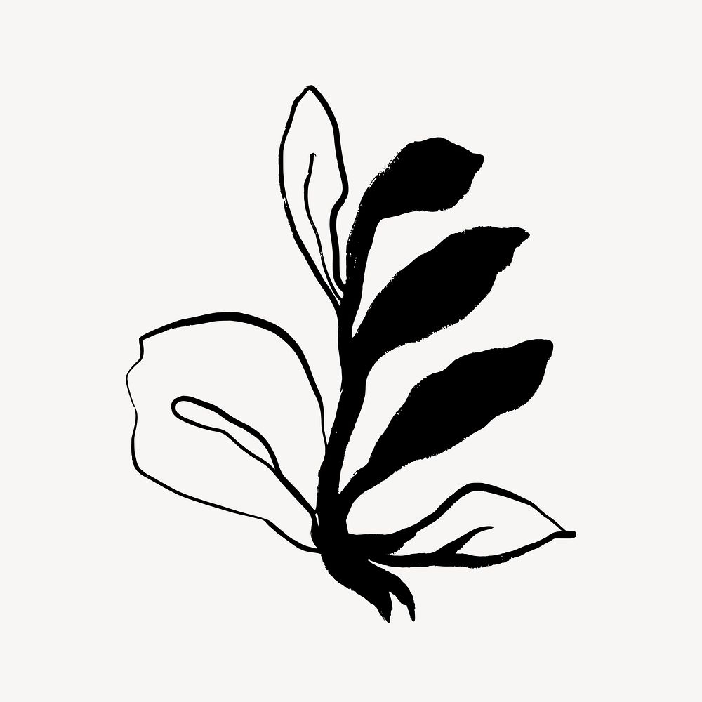 Leaf collage element,  ink brush design  vector