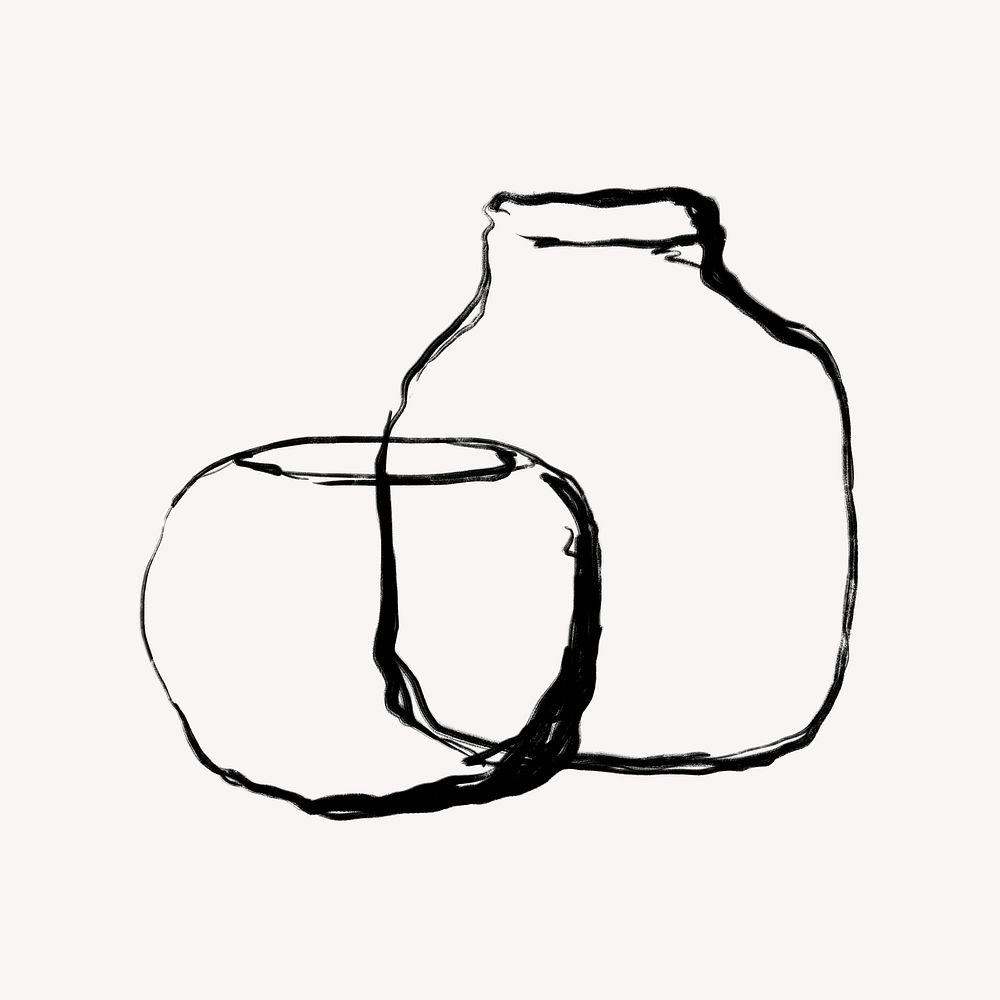 Glass vases collage element, aesthetic drawing illustration