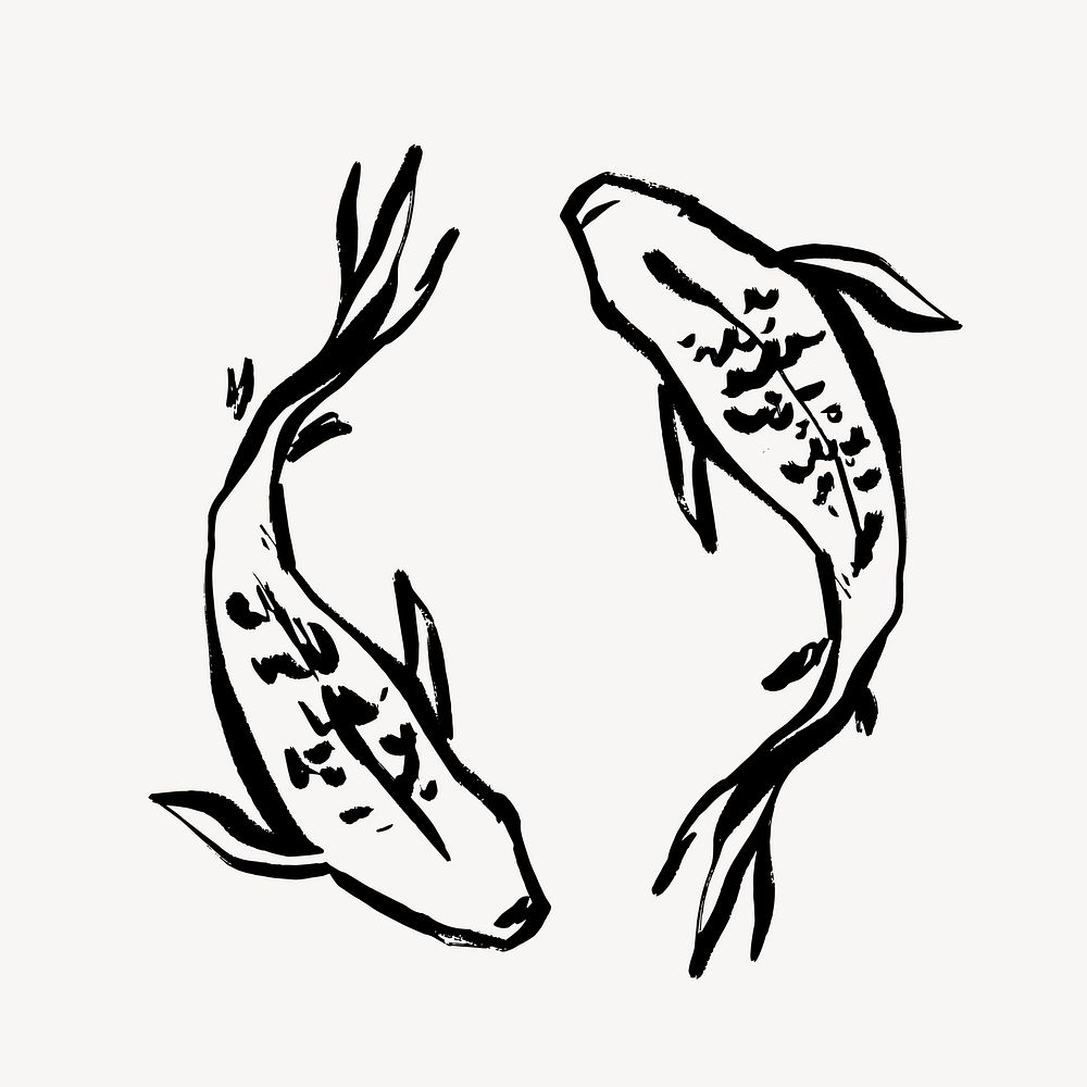 Carp fish collage element, doodle design  vector