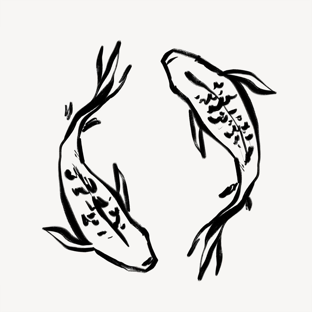 Carp fish line art, animal ink brush design
