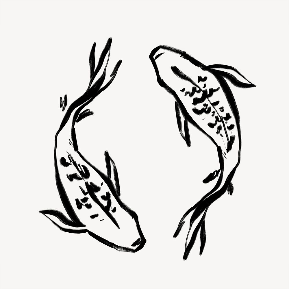 Carp fish collage element, doodle design  psd