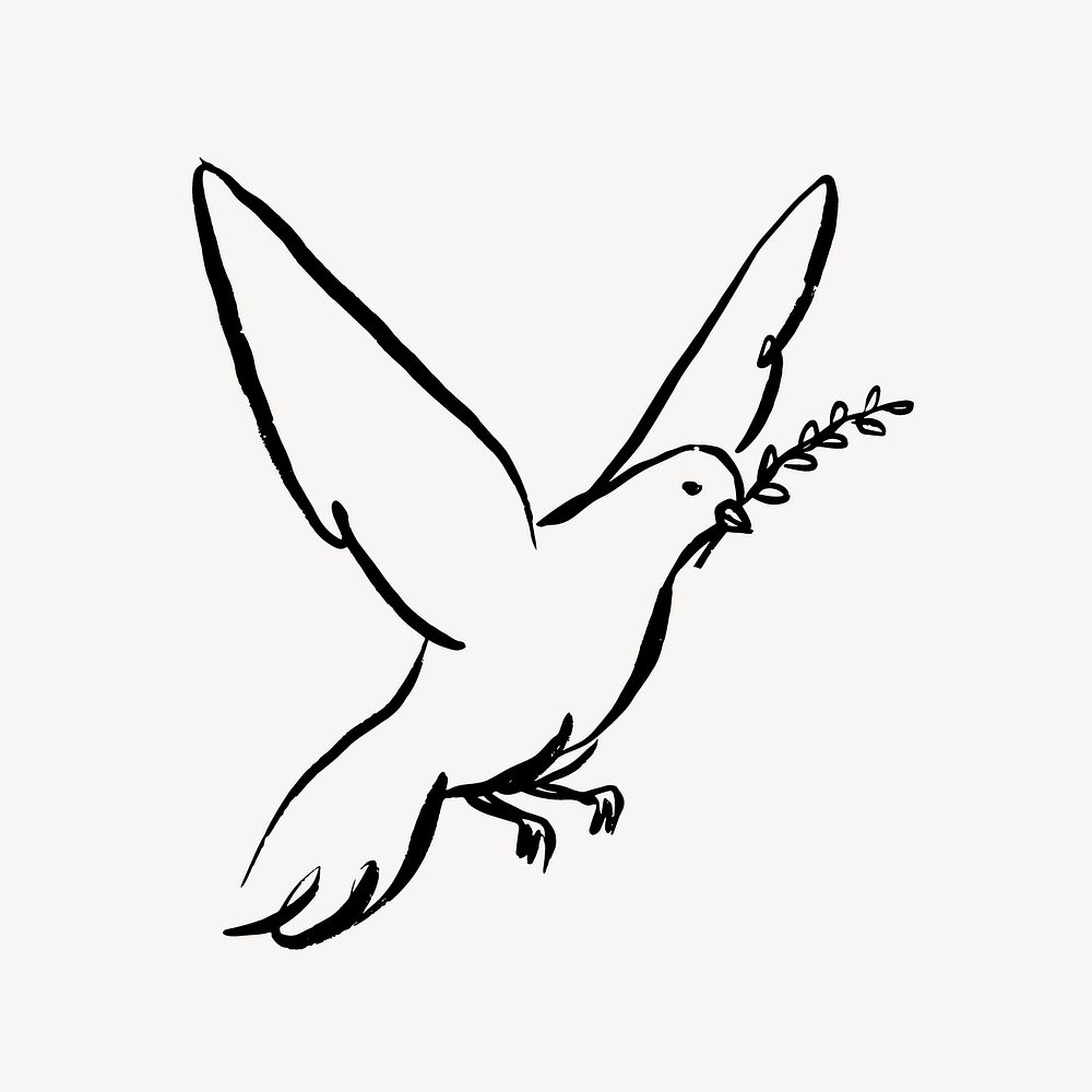 Dove bird collage element, doodle design  vector