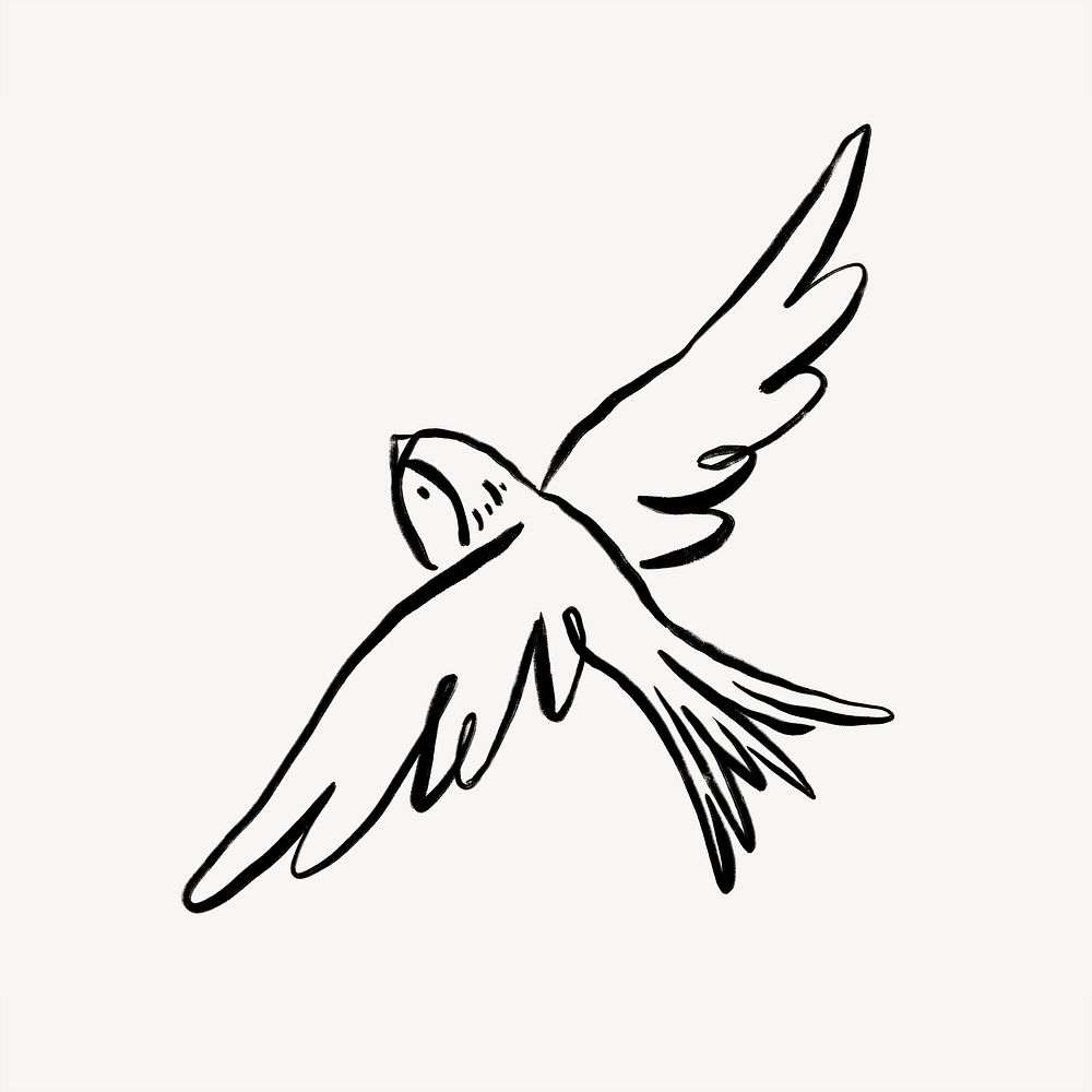 Flying sparrow collage element, doodle design  psd
