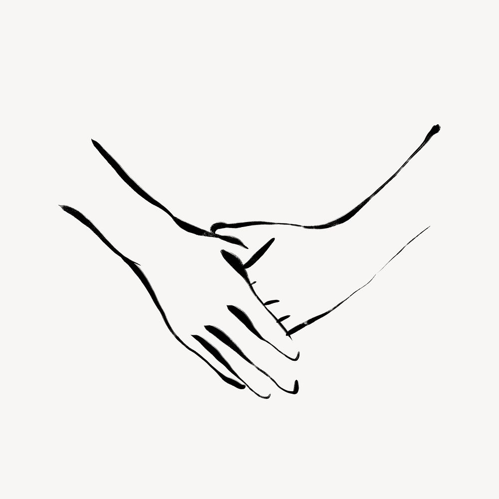 Holding hands collage element, line art illustration psd