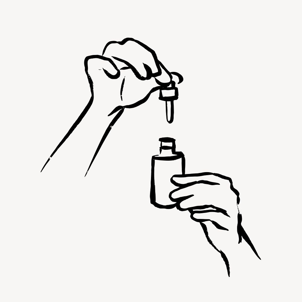 Skincare bottle collage element, drawing illustration vector